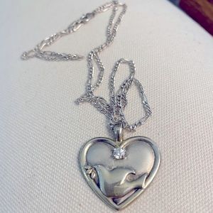 Gorham Sterling religious heart pendent with dove and CZ stone